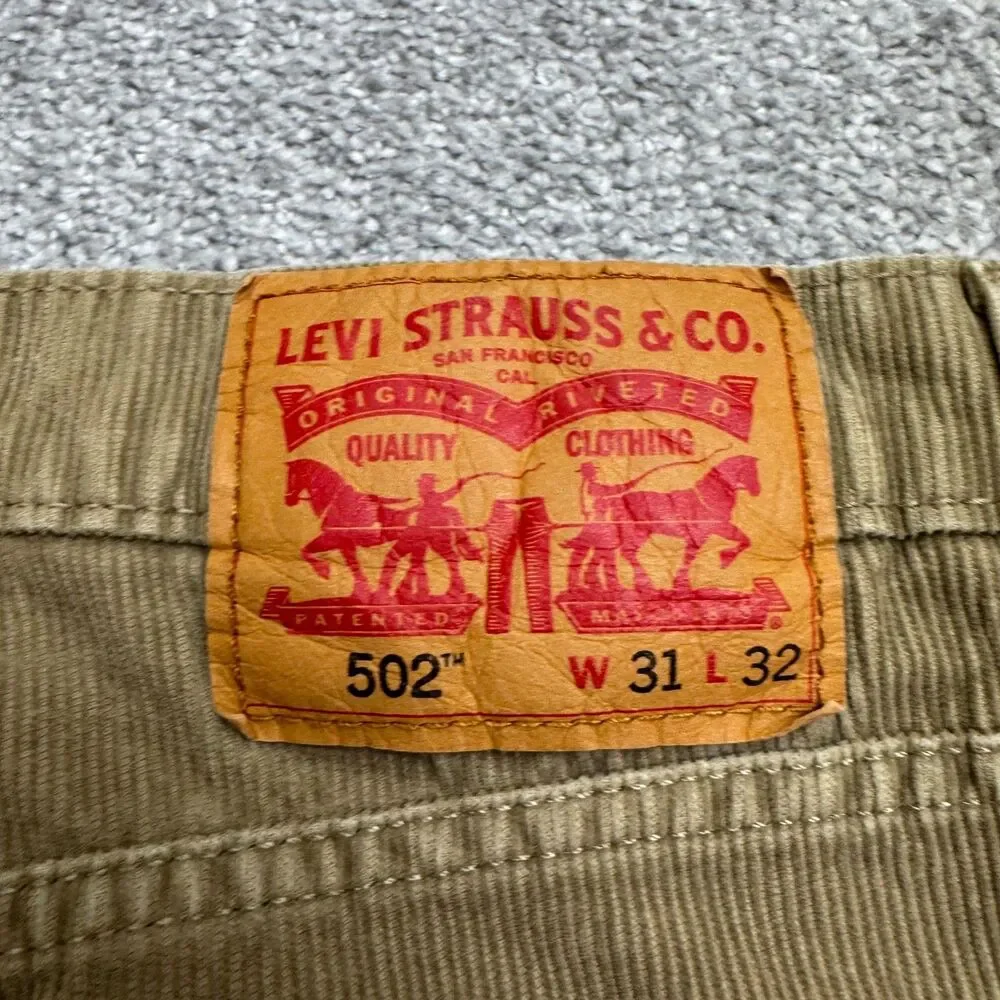 Levi's 502 Corduroy Straight Pants Mens 31 Brown Cord Tan Cotton Stretch Casual